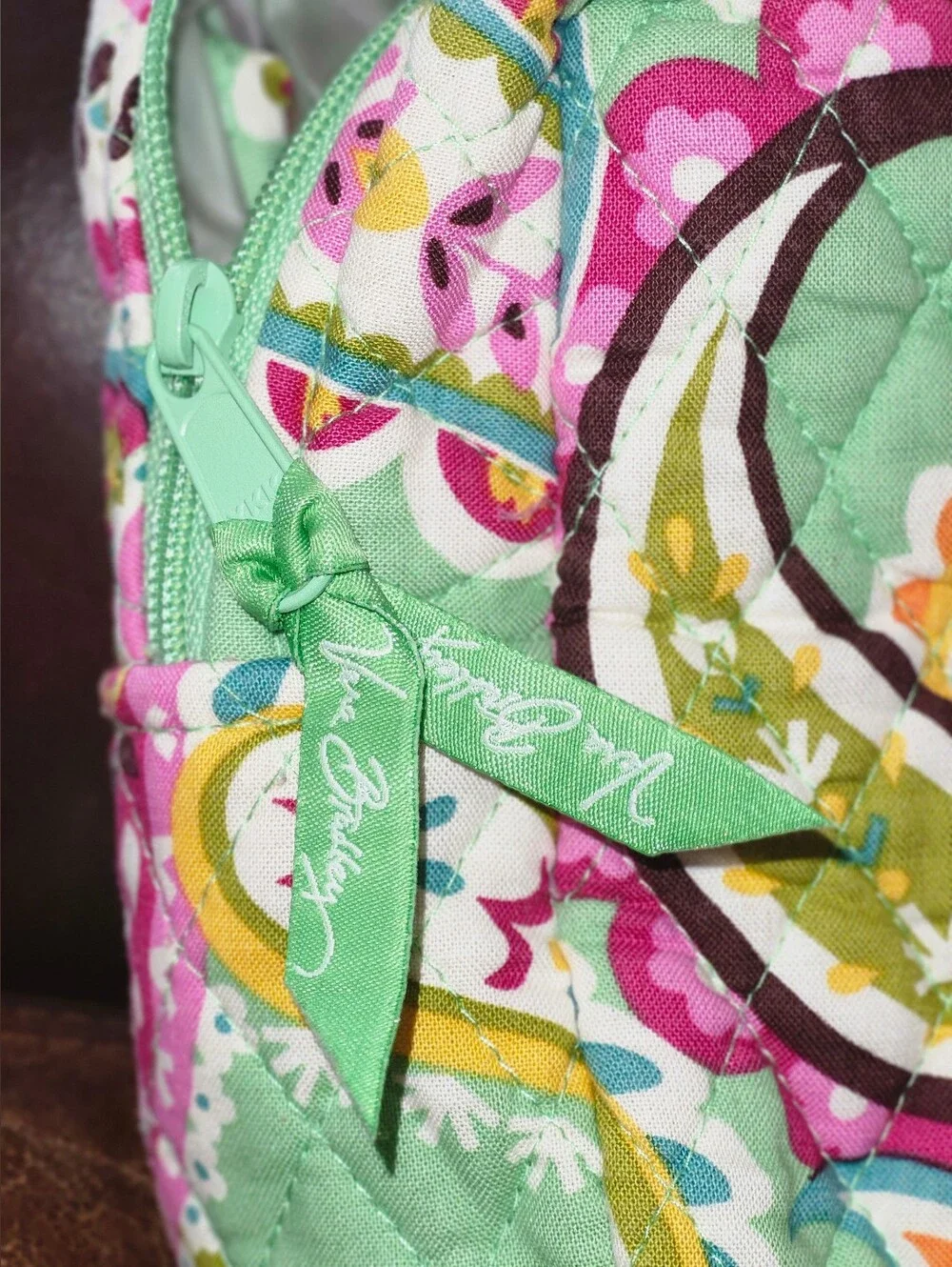 Vera Bradley Quilted Cosmetic Bag Mint Pink Paisley Makeup Pouch